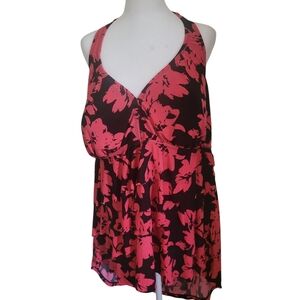 Aqua Green Plus Floral Swim Top Red sz 24W